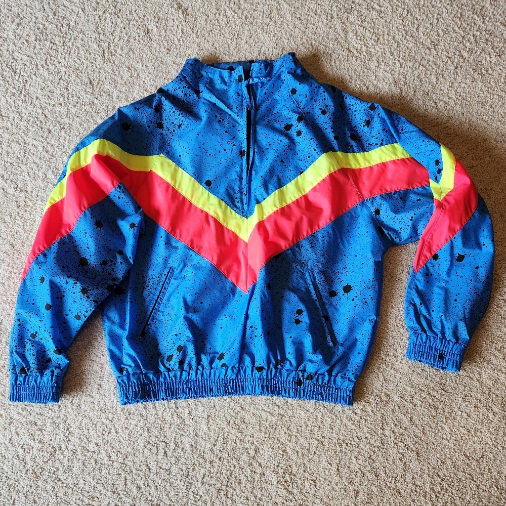 Retro 80s Colorful Dual Control 1/2-zip Windbreaker Jacket - Size M